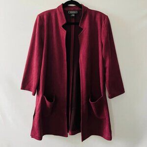 New York & Company Womens Burgundy Red Open Front Longline Jacket Size X-Large